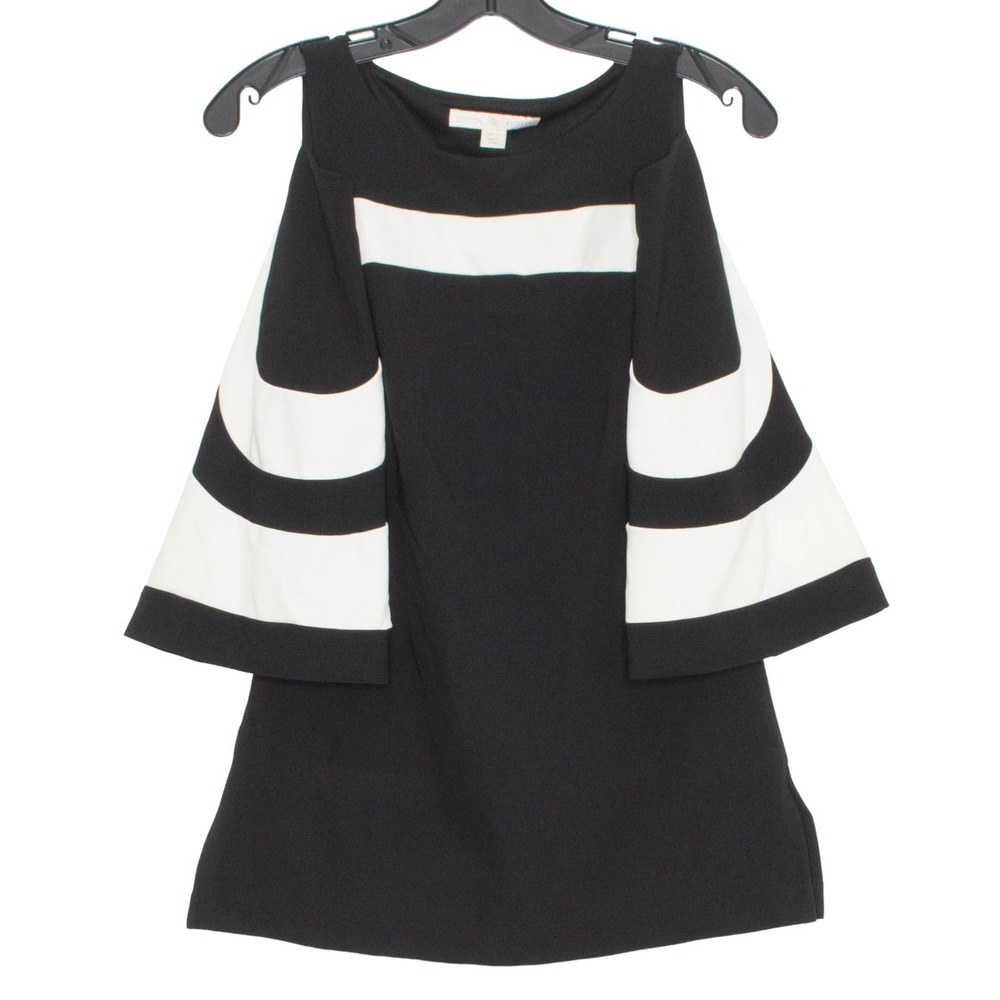 Boston Proper Top‎ Cold Shoulder Minimalist Classic Retro Preppy Black White XS
